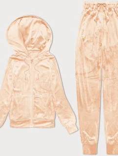 Dámská velurová souprava v broskvové barvě s rozepínací mikinou (8C1176-150)