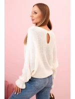 Svetr dámský z mohéru s nařasenými rukávy a výřezem na zádech ecru