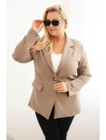 Dámská viskózová sako Plus Size s dlouhým rukávem a límcem tmavě béžová