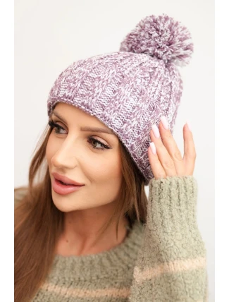 Dámská zimní čepice s bambulí z vlny K424 fialová