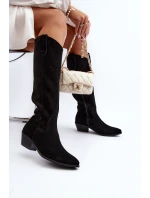 Zazoo 2909 Semišové Boty s Výřezy na Nízkém Podpatku Černé