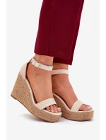 Dámské Sandály Na Klínu S Pletením Béžové Adelio Dámské Sandály Na Klínu S Pletením Béžové Adelio