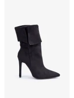 Kotníkové boty na jehlovém podpatku s ohrnutým svrškem černé Luxira