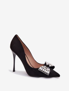 Dámské lodičky s kokardou a krystaly - černé Marivine