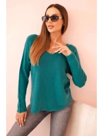 Svetr dámský s viskózou s výstřihem do V světle mořský Svetr dámský s viskózou s výstřihem do V světle mořský