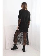 Dámské šaty s tylovým spodkem a rukávy černá