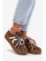 Dámské tenisky na platformě s ozdobami v panterovém vzoru hnědé Vinness