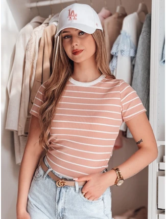 LINESS dámské pruhované basic tričko růžové FashionStreet RY2809
