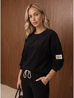 Dámská souprava z kordového úpletu – mikina a joggerové kalhoty, černá, FashionStreet AY1221 Dámská souprava z kordového úpletu – mikina a joggerové kalhoty, černá, FashionStreet AY1221