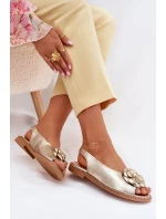Kožené Ploché Sandály S Ozdobou CheBello 4642 Zlaté Kožené Ploché Sandály S Ozdobou CheBello 4642 Zlaté