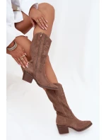 Ažurové Kozačky Damské Na Podpatku Tmavě Béžové Olivette