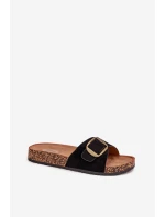 Dámské pantofle s přezkou na korkové platformě – černé Zavira