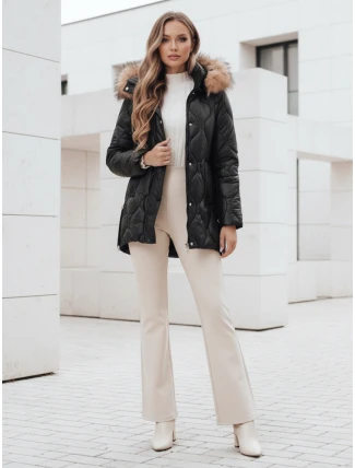 Dámská zimní bunda LUMORE prošívaná bunda s kapucí černá FashionStreet TY5015 Dámská zimní bunda LUMORE prošívaná bunda s kapucí černá FashionStreet TY5015