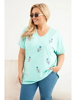 Dámská bavlněná halenka Plus Size s peříčky mátová