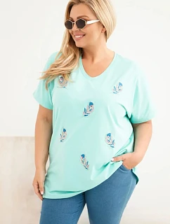 Dámská bavlněná halenka Plus Size s peříčky mátová