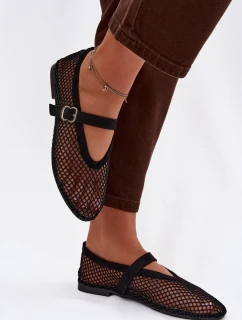 Síťované baleríny s páskem černé Pherina