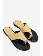 Dámské ploché eko kožené nazouváky se zlatým detailem Žluté Lavessa