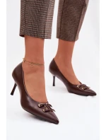 Podpatky Lodičky s ozdobou Eko kůže Hnědé Fivara