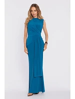 M913 Draped maxi šaty s ohraničeným pasem a panelem - oceánsky modré M913 Draped maxi šaty s ohraničeným pasem a panelem - oceánsky modré