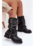 Dámské kotníkové boty, zateplené a s přezkami – černé Salarie