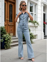 Dámská džínová kombinéza s krátkým rukávem modrá FashionStreet EY2683 Dámská džínová kombinéza s krátkým rukávem modrá FashionStreet EY2683