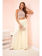 Široké dámské kalhoty z viskózy s elastickým pasem žluté Široké dámské kalhoty z viskózy s elastickým pasem žluté