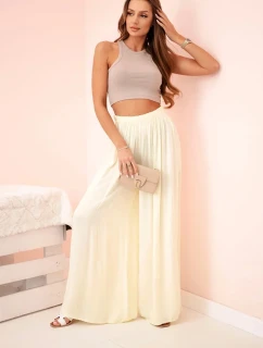 Široké dámské kalhoty z viskózy s elastickým pasem žluté