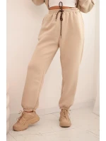 Dámský teplákový komplet zateplený z bavlny s kapucí béžový