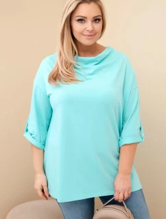 Dámská blůza Plus Size s bavlnou volného střihu s vodním výstřihem mátová