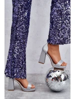 Lesklé Sandály Na Mohutném Podpatku Stříbrné Calmi