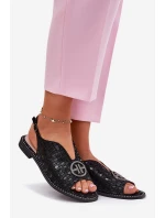 Kožené sandály na plochém podpatku s ozdobou S.Barski KV51-094 černé Kožené sandály na plochém podpatku s ozdobou S.Barski KV51-094 černé