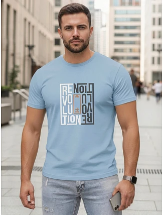 Pánské modré bavlněné tričko s potiskem Revolution FashionStreet NX0143R