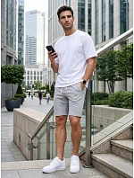 Pánské teplákové kraťasy se šňůrkou, světle šedé, FashionStreet SX2621 Pánské teplákové kraťasy se šňůrkou, světle šedé, FashionStreet SX2621