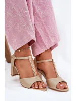 Dámské Sandály Na Podpatku S Dekorativním Páskem Eko Kůže Zlaté Triavera