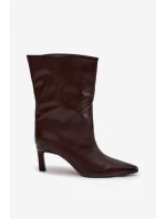 Vklouznout dámské kotníkové boty na podpatku z eko kůže čokoládové Norell