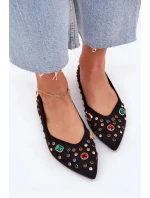Dámské baleríny zdobené krystalky Valena – černé Dámské baleríny zdobené krystalky Valena – černé