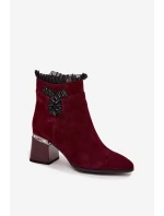 Dámské zateplené kotníkové boty z přírodního semiše D&A - bordó