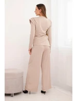 Dámský bavlněný komplet s blůzou a širokými kalhotami bežový