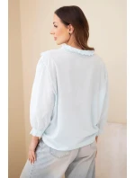 Dámská bavlněná košile s krajkou a vázáním modrá