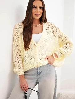 Dámský svetr oversize s knoflíky vykládaný žlutý
