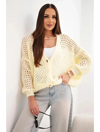 Dámský svetr oversize s knoflíky vykládaný žlutý Dámský svetr oversize s knoflíky vykládaný žlutý