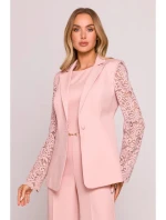 Dámské sako s krajkovými rukávy M865 Pudr růžová - MOE Dámské sako s krajkovými rukávy M865 Pudr růžová - MOE