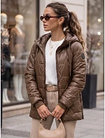 Dámská prošívaná přechodová bunda s kapucí, hnědá, FashionStreet TY5800 Dámská prošívaná přechodová bunda s kapucí, hnědá, FashionStreet TY5800