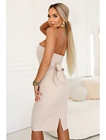 642-3 Korzetové tužkové midi šaty s páskem - béžové