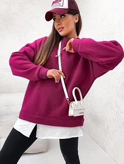 Mikina nadměrné velikosti s imitací košile bordó (82163)