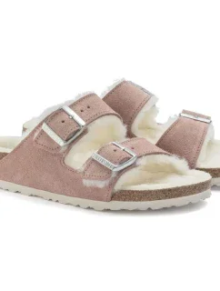 Birkenstock Arizona Suede Leather Shearling Pink Clay LAF insulated žabky úzké (1023258) dámské