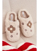 Dámské chlupaté papuče s květinami – béžové Selinne