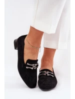 Mokasíny S Ozdobou Na Jemném Podpatku Eko Semišové Černé Pillitha