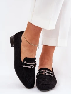 Mokasíny S Ozdobou Na Jemném Podpatku Eko Semišové Černé Pillitha