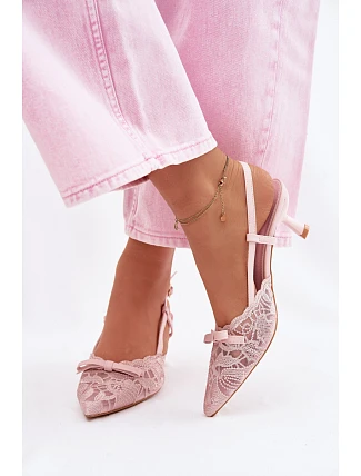 Dámské krajkové sandály na podpatku s mašlí Růžové Maribelle